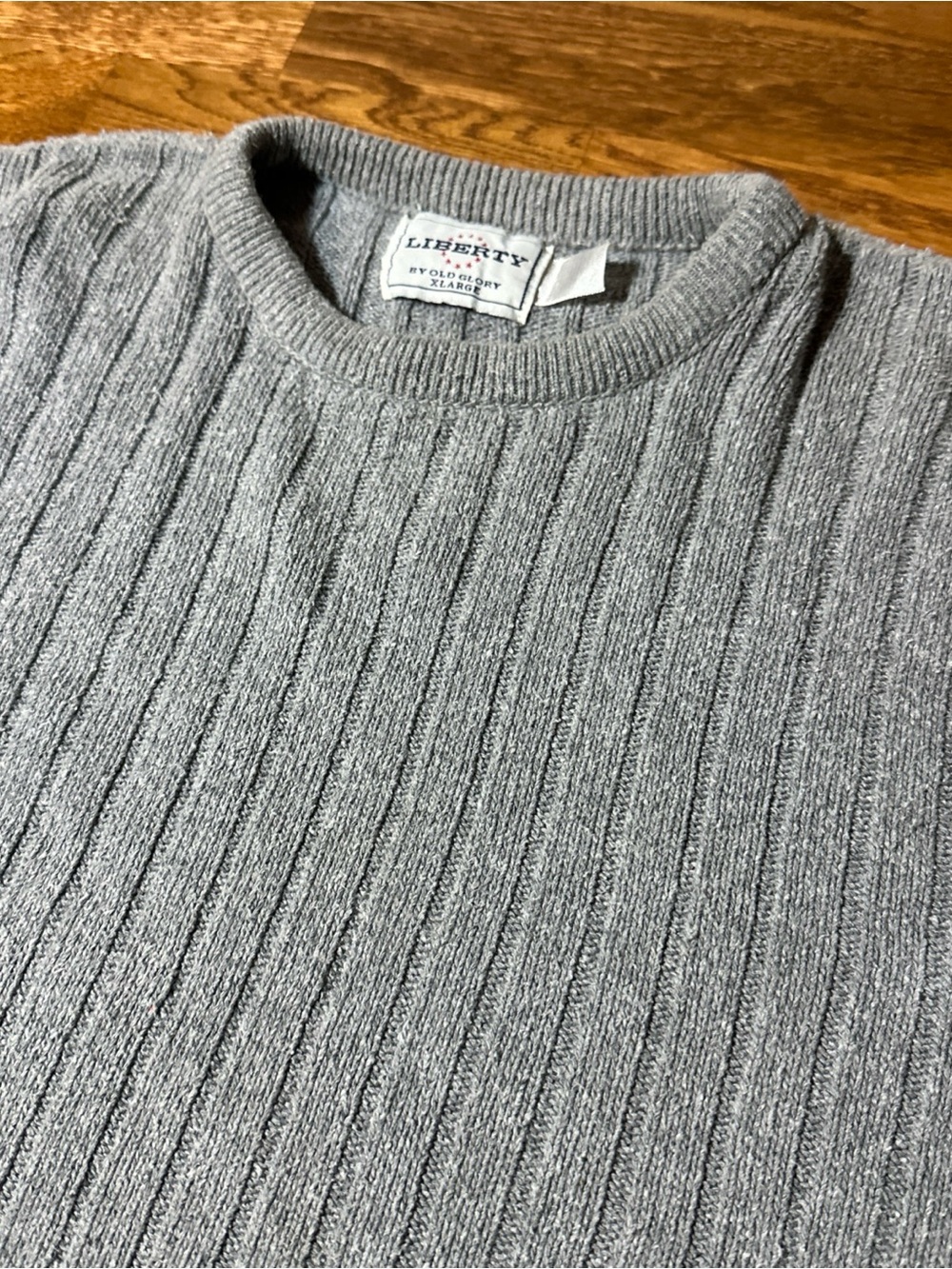 Vintage Liberty Old Glory Sweater Gray/Multi Stripe Knit Sweater Pullover Men XL
